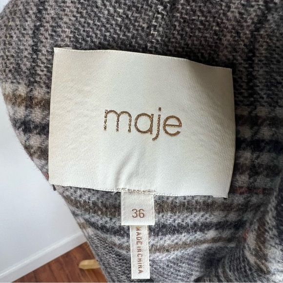 Maje Garion Plaid Blazer Coat Brown Size 36 US 4 - Picture 9 of 11